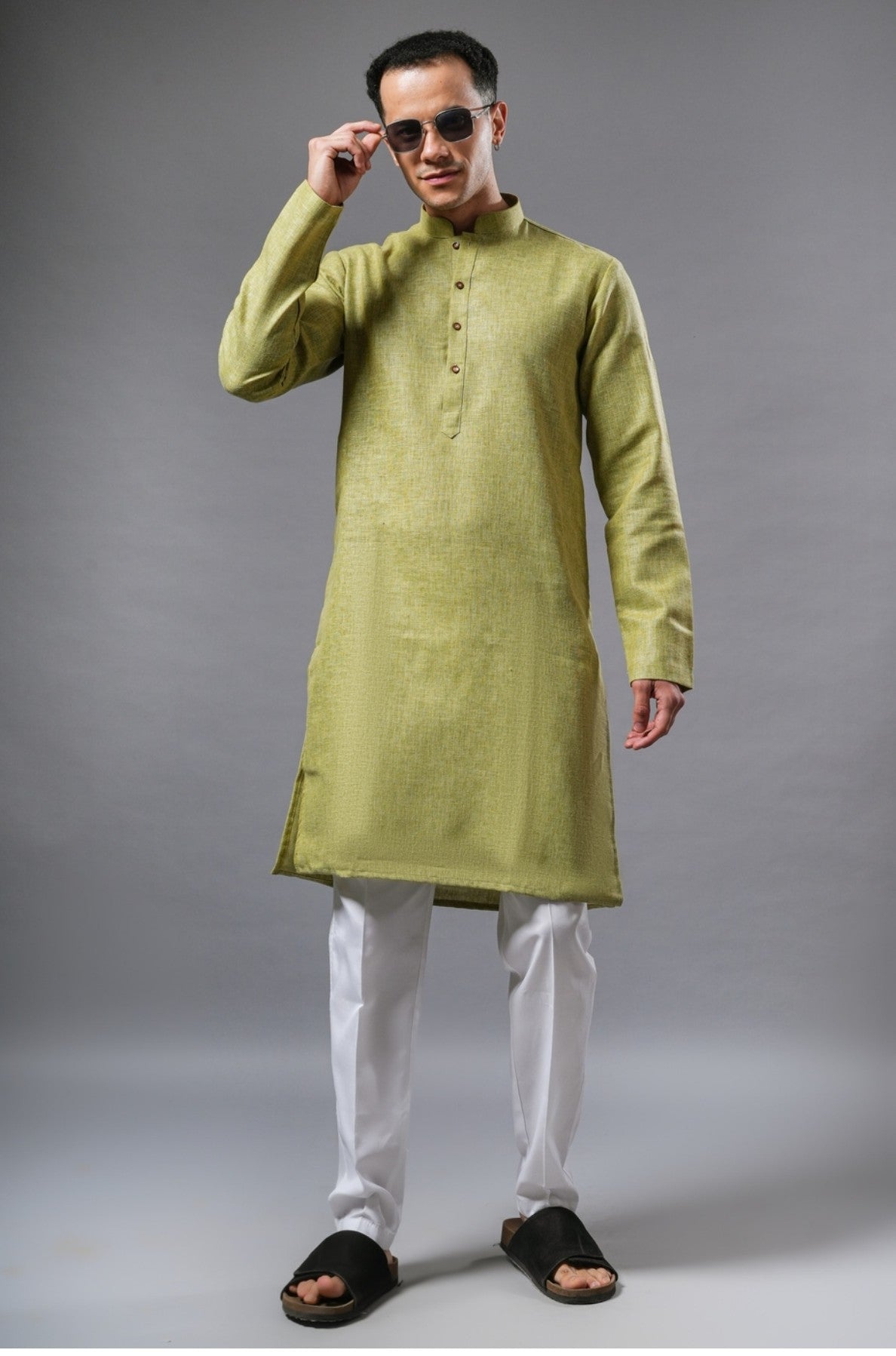 Olive Linen Kurta